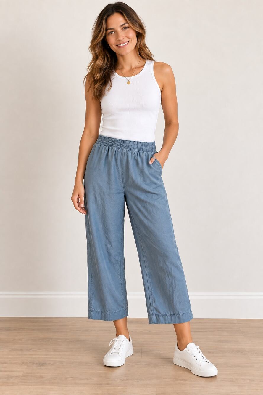 Threads 4 Thought blue chambray elastic waist pants sustainable Medium